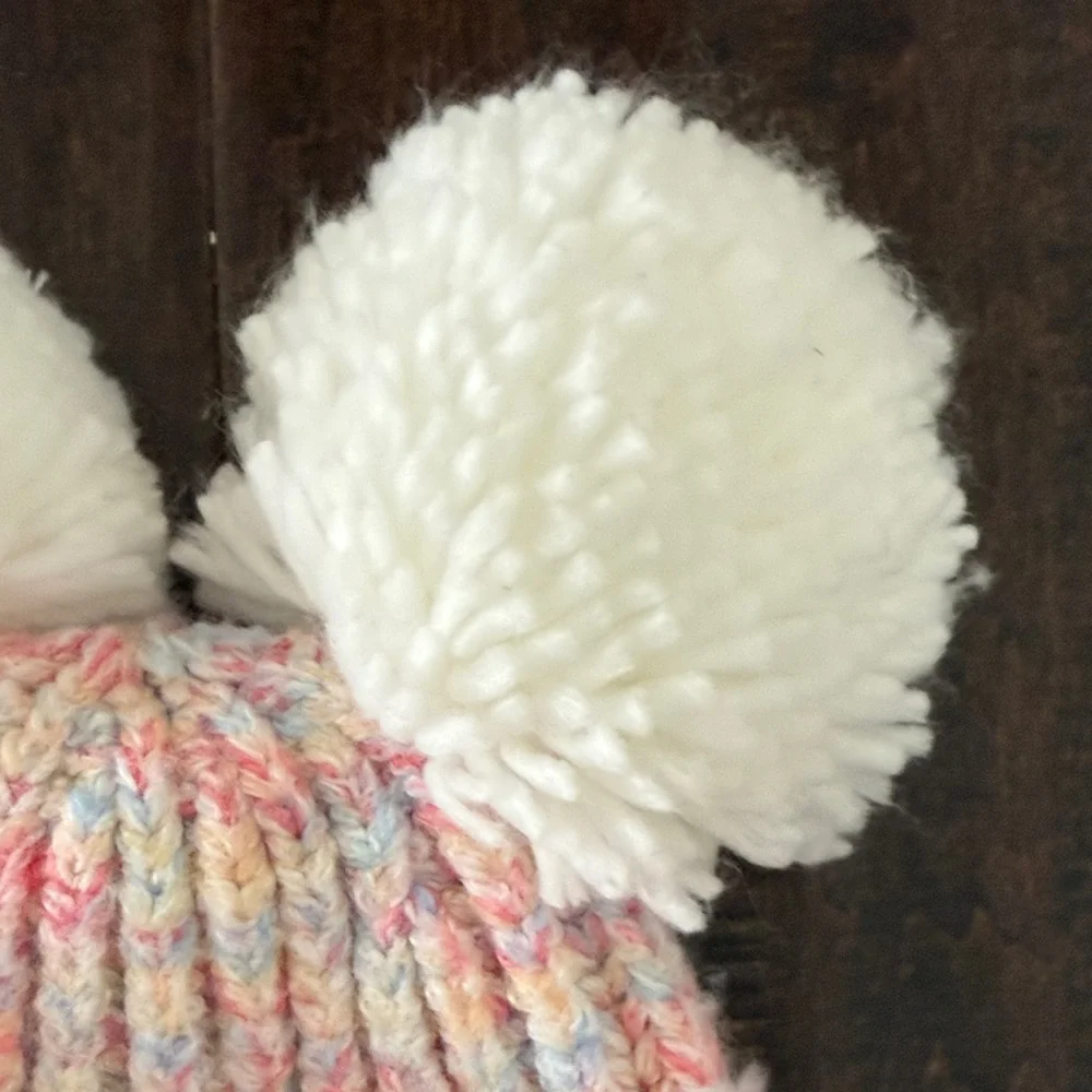 Adorable Baby Gap Colorful Knit Hat with Pom Poms and Mittens Set for Kids